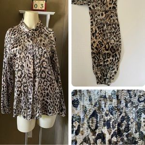 Robert Graham 100% silk leopard print sequins detail blouse balloon sleeves
